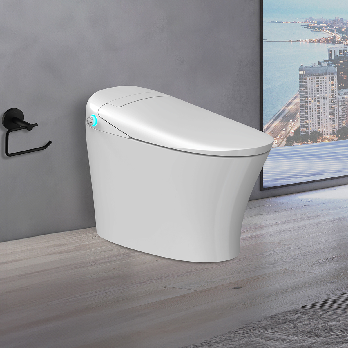 16.13" W x 26.00" D x 19.38" H – Heated, Auto Flush, Remote-Controlled Smart Toilet