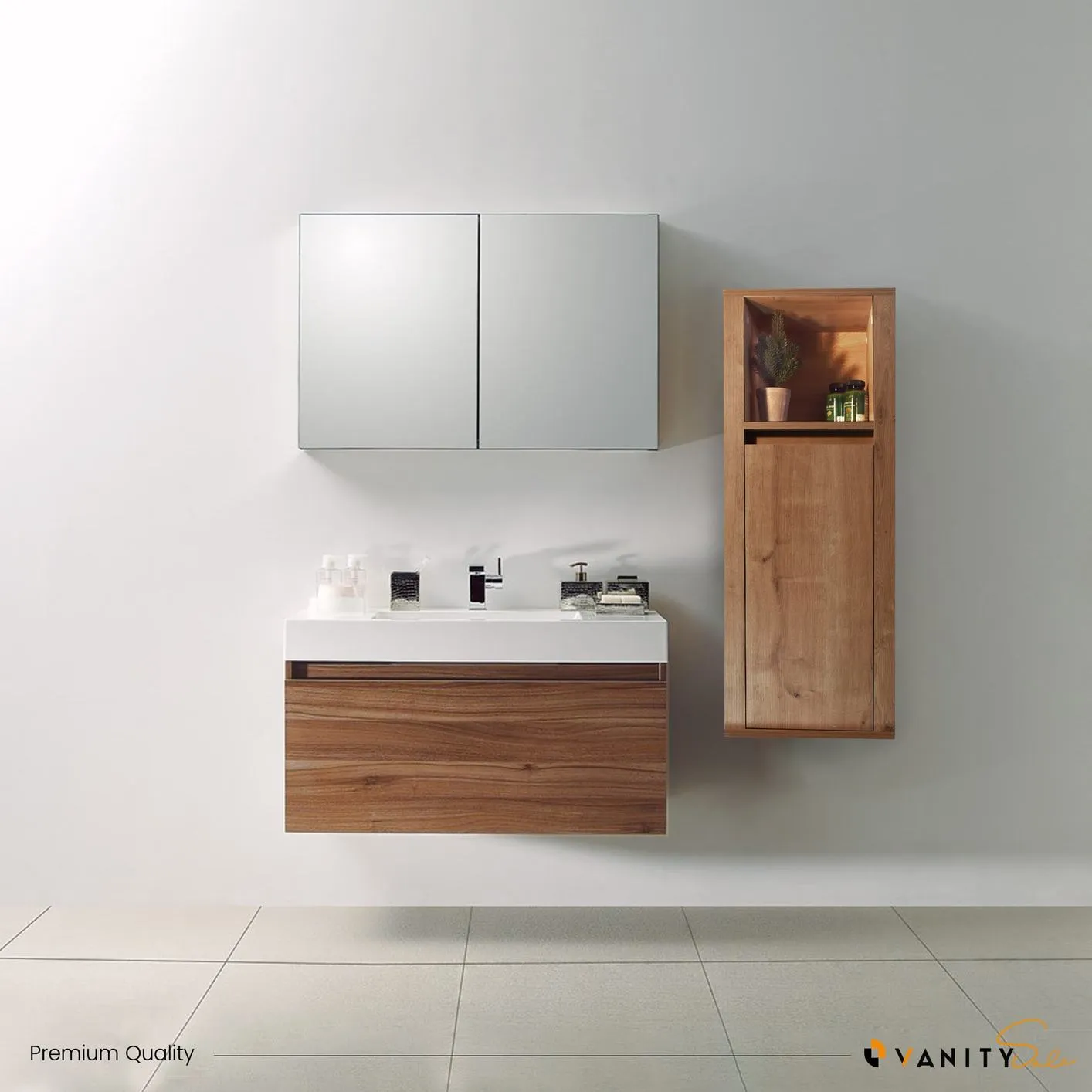 Bathroom Grey Painted Vanity Unit Corner Sink Cabinet With Oak Top