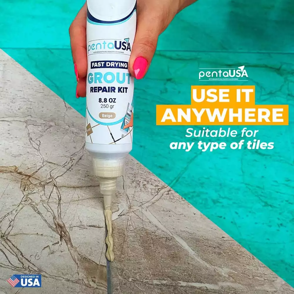 PentaUSA 250 Gr Beige Color Tile Grout Repairs Kit, Fast Drying Grout Repair Kit-8.8oz