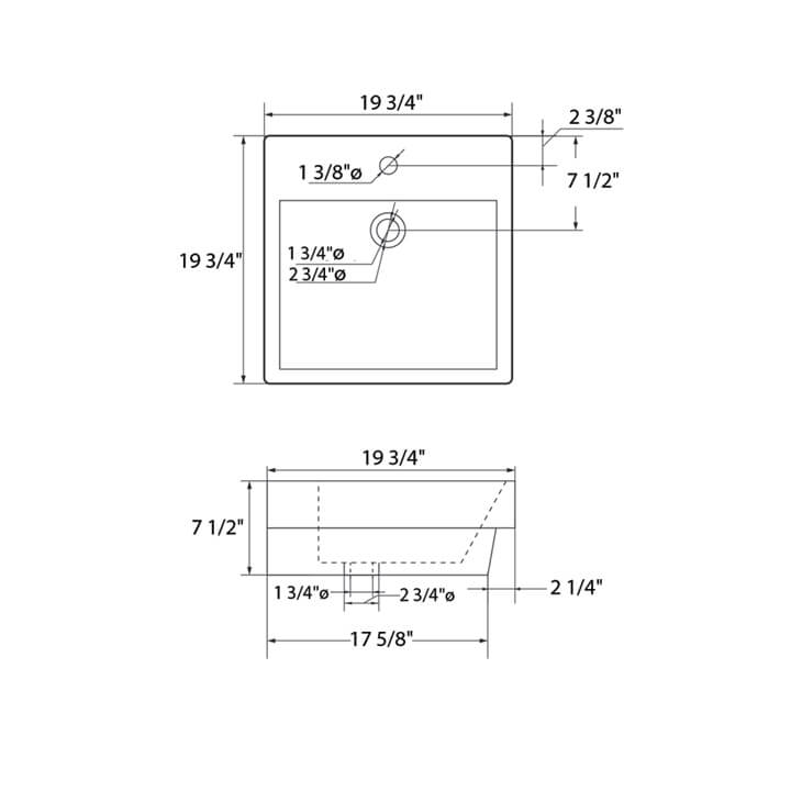 Square Ceramic Basin 20″ X 20″ - Top-Mount Design, cUPC Certified, Polished Ceramic Finish