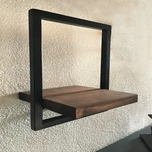 Woody Black Color Metal and Solid Wood 10 inch Wall Shelf -An Extra 5% off