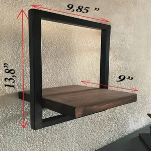 Woody Black Color Metal and Solid Wood 10 inch Wall Shelf -An Extra 5% off