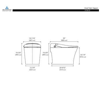 16.13" W x 26.00" D x 19.38" H – Heated, Auto Flush, Remote-Controlled Smart Toilet