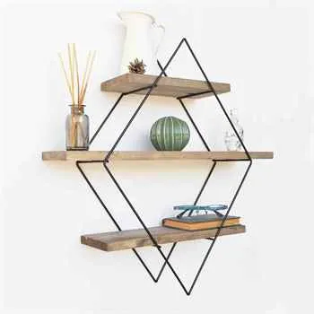Versatile 3-Tier Floating Wall Shelf with Modern Geometric Metal Design