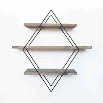 Versatile 3-Tier Floating Wall Shelf with Modern Geometric Metal Design