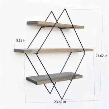 Versatile 3-Tier Floating Wall Shelf with Modern Geometric Metal Design