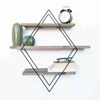 Versatile 3-Tier Floating Wall Shelf with Modern Geometric Metal Design