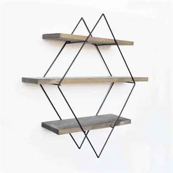Versatile 3-Tier Floating Wall Shelf with Modern Geometric Metal Design