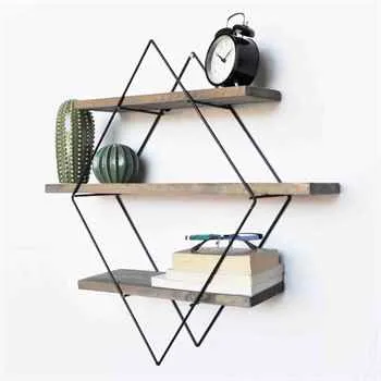 Versatile 3-Tier Floating Wall Shelf with Modern Geometric Metal Design
