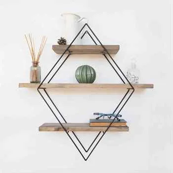 Versatile 3-Tier Floating Wall Shelf with Modern Geometric Metal Design