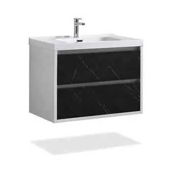 32" Pietra Grey & White Glossy Wall-Mounted Bathroom Vanity Set With Polymarble Top