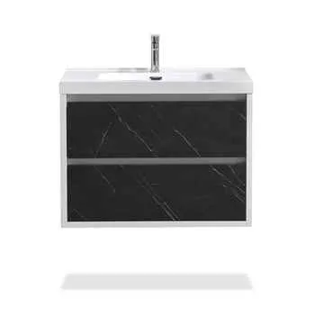 32" Pietra Grey & White Glossy Wall-Mounted Bathroom Vanity Set With Polymarble Top