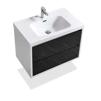 32" Pietra Grey & White Glossy Wall-Mounted Bathroom Vanity Set With Polymarble Top