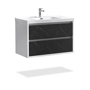 36" Pietra Grey & White Glossy Wall-Mount Bathroom Vanity Set With Polymarble Top - Cheap Bathroom Vanities