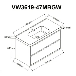 36" Pietra Grey & White Glossy Wall-Mount Bathroom Vanity Set With Polymarble Top - Cheap Bathroom Vanities