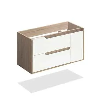 36" White and Oak Wall-Mount Vanity Set With Polymabrle Top and Sloped Sink