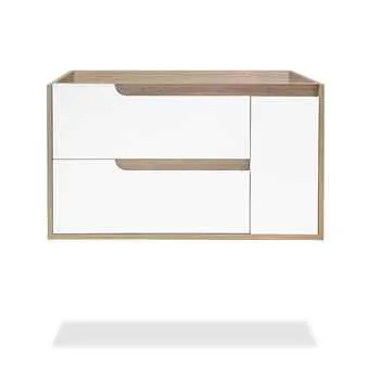 36" White and Oak Wall-Mount Vanity Set With Polymabrle Top and Sloped Sink