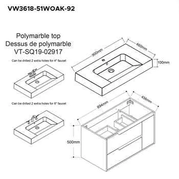 36" White and Oak Wall-Mount Vanity Set With Polymabrle Top and Sloped Sink