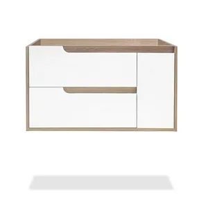 36" White and Oak Wall-Mount Vanity Set With Porcelain Top