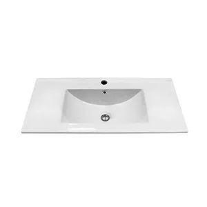 36" White and Oak Wall-Mount Vanity Set With Porcelain Top