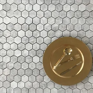 Alicha 2" Hexagon Polished Mosaic in White & Gray Marble, 10.5"x12