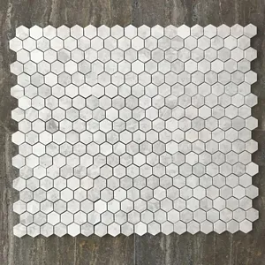 Alicha 2" Hexagon Polished Mosaic in White & Gray Marble, 10.5"x12