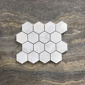 Alicha 3" Hexagon Polished Mosaic in White & Gray Marble, 10.75"x12.25