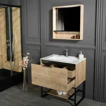 Aria 32" Oak Bathroom Vanity - Acrylic Sink, Mirror, and Shelf Included - Ships Free