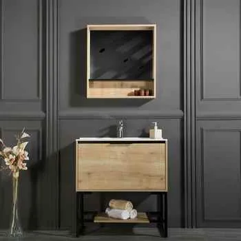 Aria 32" Oak Bathroom Vanity - Acrylic Sink, Mirror, and Shelf Included - Ships Free