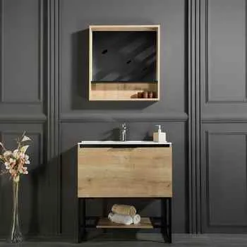 Aria 32" Oak Bathroom Vanity - Acrylic Sink, Mirror, and Shelf Included - Ships Free