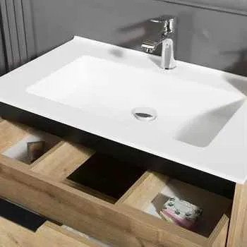 Aria 32" Oak Bathroom Vanity - Acrylic Sink, Mirror, and Shelf Included - Ships Free