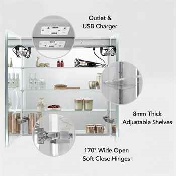 Aspera  LED Medicine Cabinet 36 Black Aluminum Three Doors