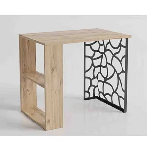 Atlantic Pine & Black Asya Study Desk: 2 Shelves & Metal Leg Design