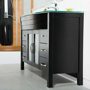 Jersey City 56" Black Bathroom Cabinet (Included Temper Glass Countertop)