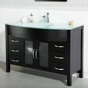 Jersey City 56" Black Bathroom Cabinet (Included Temper Glass Countertop)