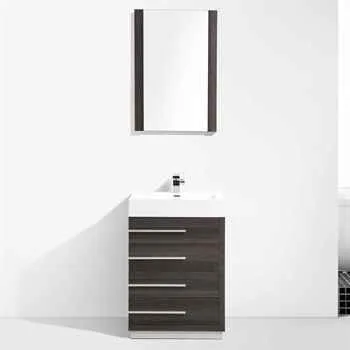 Barcelona Bathroom Vanity 30" Dark Oak With Shiny White Handles  