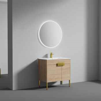 Bari 36 Inch Modern Bathroom Vanity with Maple/ Brush Gold