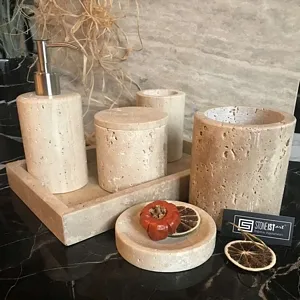 Beige Traverten Bath Set  (6 PIECE)