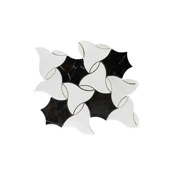 Belle Dolomite White & Black Waterjet Mosaic Marble Tile Sheet Size: 9"X10.43" -  Extra 3% discount 
