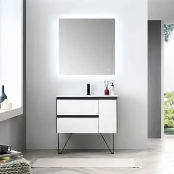 Berlin 36" Bathroom Vanity Glossy White & Grey With Sink and Mirror