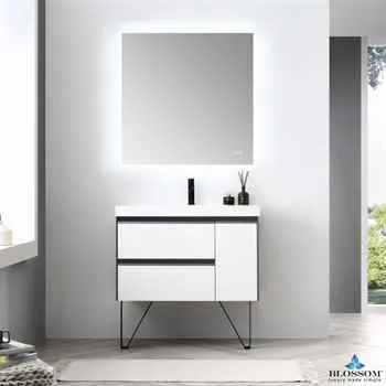 Berlin 36" Bathroom Vanity Glossy White & Grey With Sink and Mirror