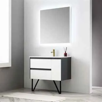 Berlin 36" Bathroom Vanity Glossy White & Grey With Sink and Mirror