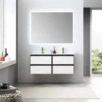 Berlin 48'' Bathroom Vanity Glossy White & Glossy Grey Included Led Mirror and Sink