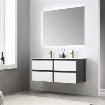 Berlin 48'' Bathroom Vanity Glossy White & Glossy Grey Included Led Mirror and Sink