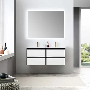 Berlin 48'' Bathroom Vanity Glossy White & Glossy Grey Included Led Mirror and Sink