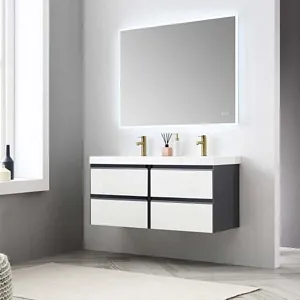 Berlin 48'' Bathroom Vanity Glossy White & Glossy Grey Included Led Mirror and Sink