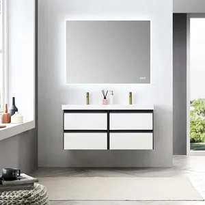 Berlin 48'' Bathroom Vanity Glossy White & Glossy Grey Included Led Mirror and Sink