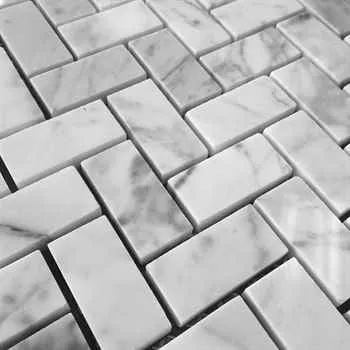 Bianco Carrara Herringbone Mosaic Honed Marble 11.25"x12.25" (3/4"x2" Chip Size) - <b> Extra 4% off</b>
