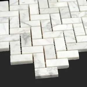 Bianco Carrara Herringbone Mosaic Honed Marble 11.25"x12.25" (3/4"x2" Chip Size) - <b> Extra 4% off</b>