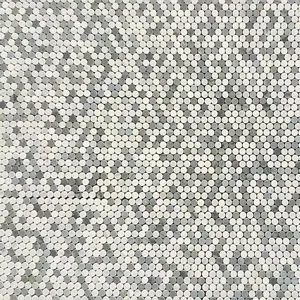 Bianco Carrara Marble And Blue Stone Mix Penny Round Marble Mosaic Mosaic 12"x12"